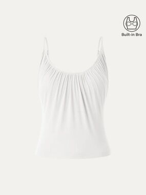 NWT OGL Eco-SkinKiss® Scoop Neck Gathered Spaghetti Bra Tank in white